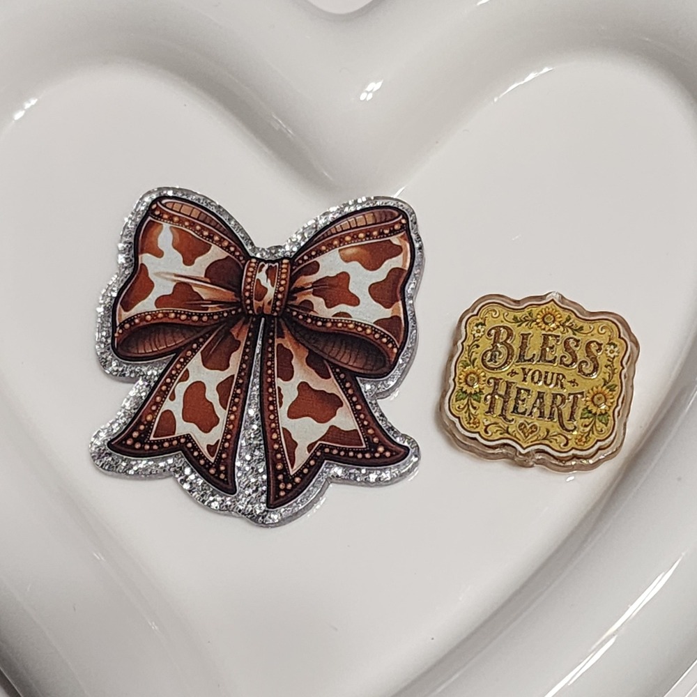 Bless Your Heart Bow Flatback Focal Bead Beaded Pen Badge Keychain Country